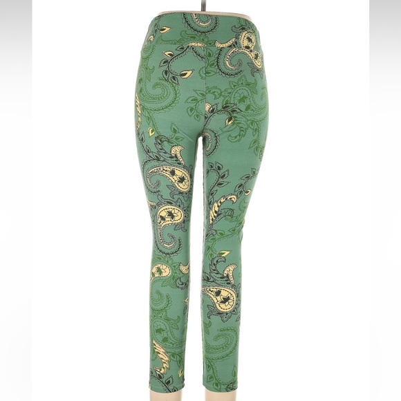 LuLaRoe Green Floral Paisley Print Leggings Plus Size 1X Tall & Curvy T&C TC - Picture 2 of 7